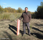 Doñana – Luis Santamaría and depth marker at a dry lake