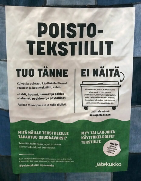 poistotekstiili tekstiilijäte lumppu keräys rullakko Kuopio Prisma ohje Jätekukko