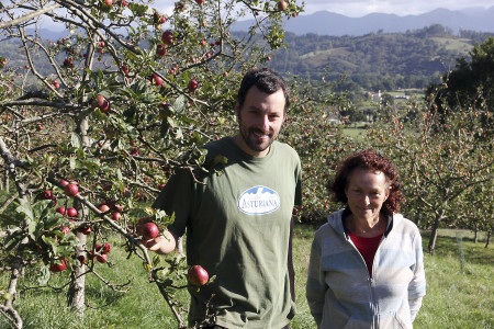 Laude San José advises the new gardener Antón Cadierno. Cider production needs many different apple varieties. The hilly landscape of Asturias provides suitable micro climates to fruit-growing.